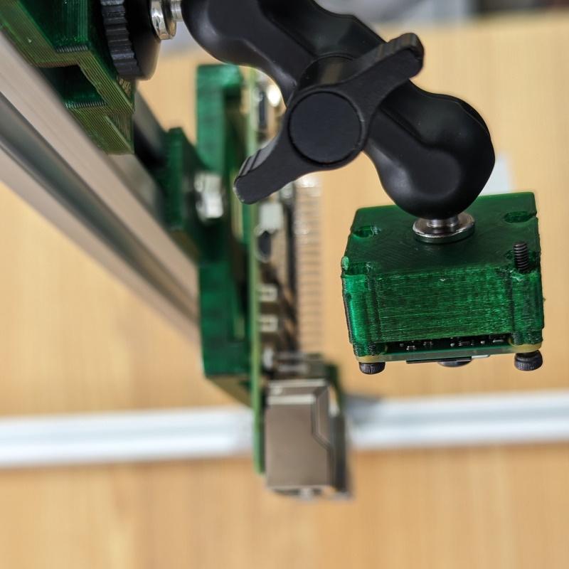 Camera hardware mounted on t-slot with 3d-printed part
