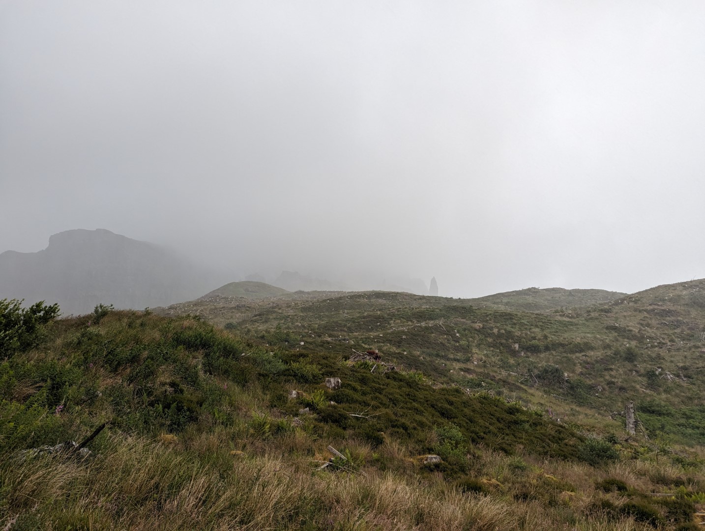 Grey fog and rain on the Storr Trail