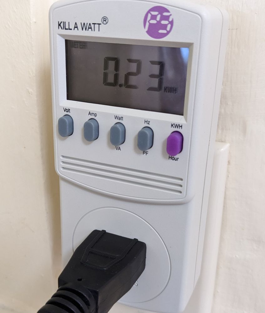 Kill-a-Watt meter reading 0.230 kW⋅h